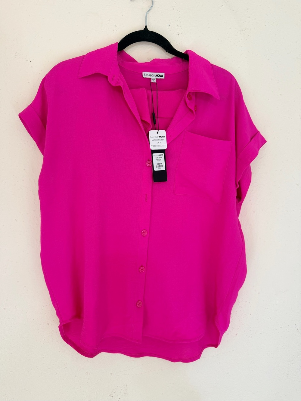 Fashion Nova Fuchsia Button-Down Short Sleeve Shirt and Shorts Set